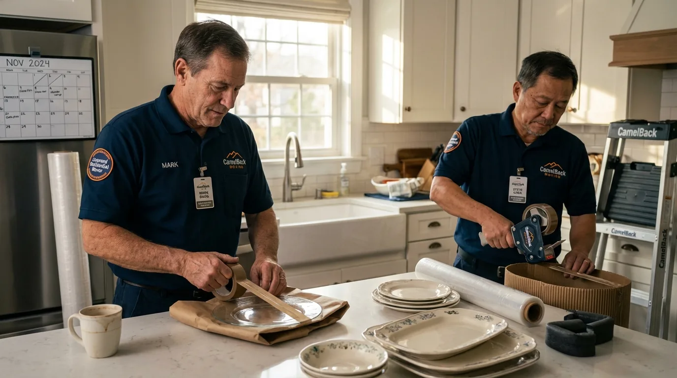Professional crew packing kitchen dishware in Tobaccoville, NC
